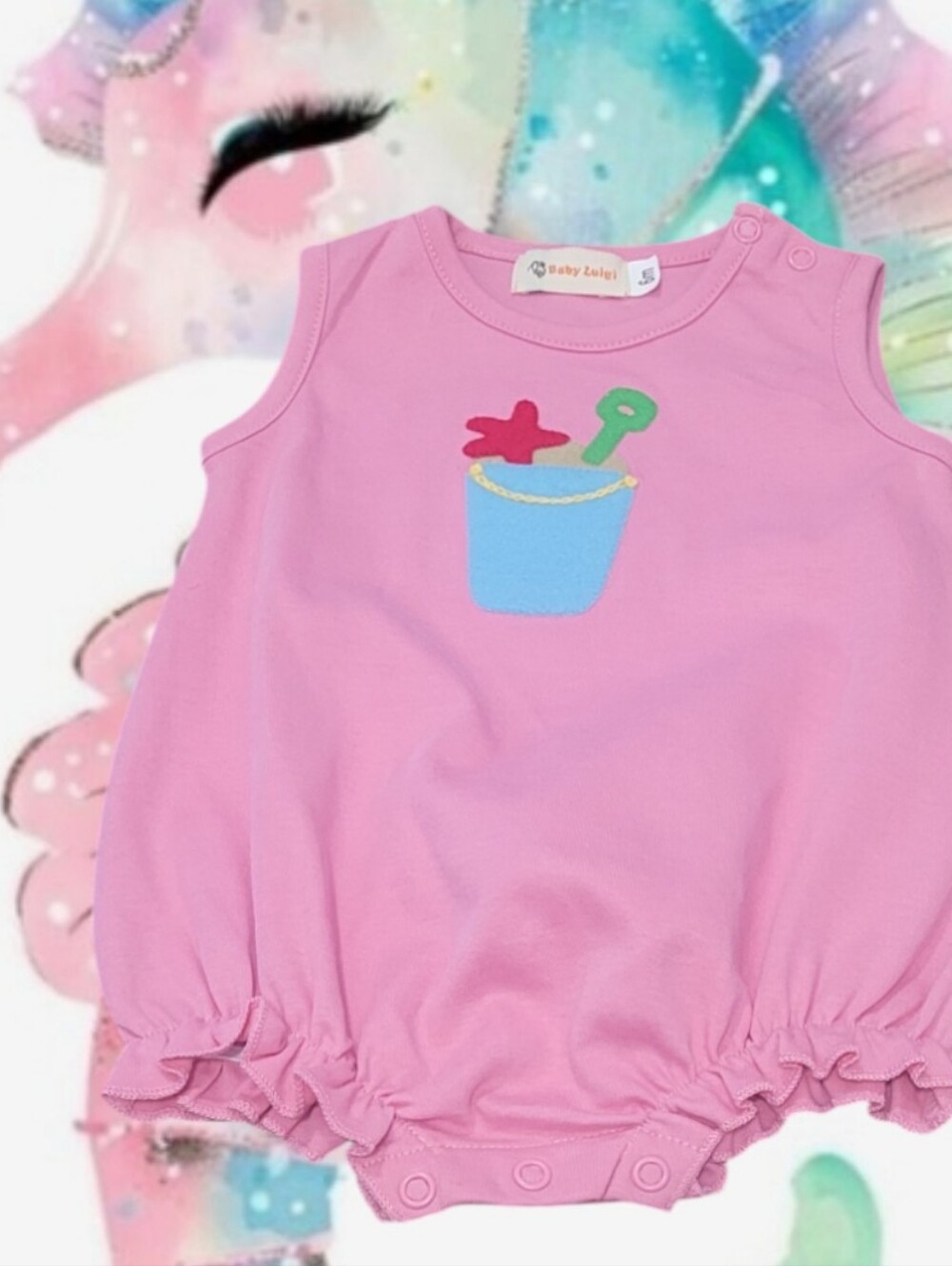 Baby Luigi Baby Girl's Bubble Romper with Pail & Shovel Embroidered Applique